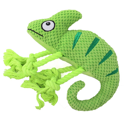 2 Pcs Green Interactive Plush Chameleon Dog Toy with Squeaker & Rope Legs - Durable Chew Toy for Medium/Large Dogs, Teeth Cleaning Texture, Machine Washable (10.2in)