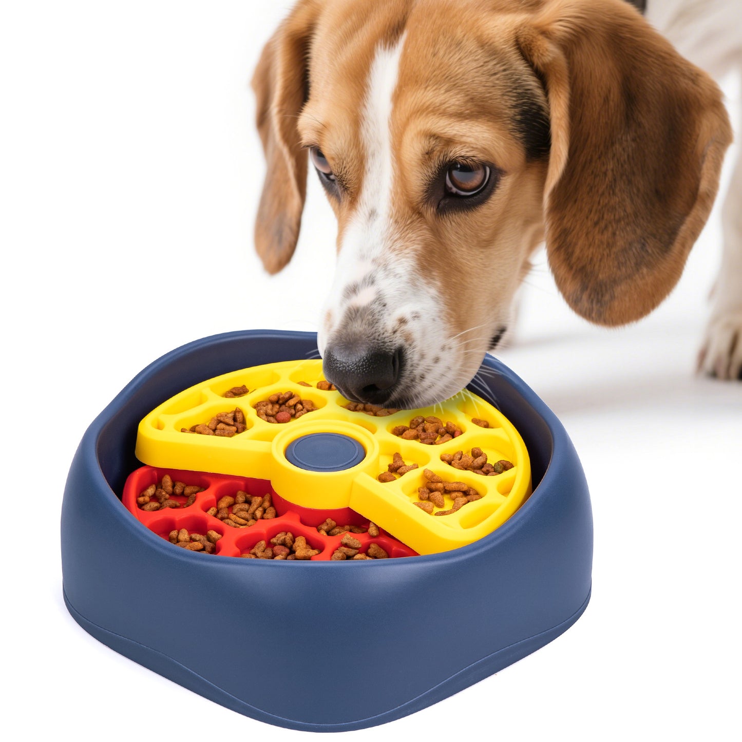 Red,Yellow and Blue Interactive Dog Puzzle Feeder Bowl - Slow Eating & Mental Stimulation Toy for Small Medium Breeds