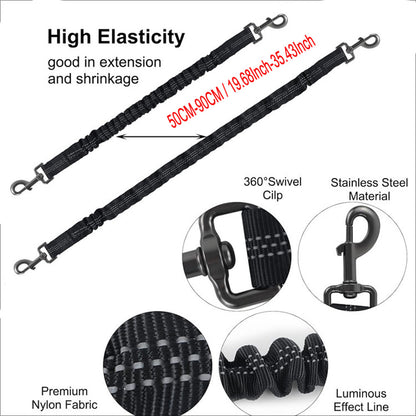 Red 3-in-1 Tangle-Free Dog Leash for 1-3 Dogs - Heavy Duty Bungee Coupler with Reflective Stitching & Padded Handle