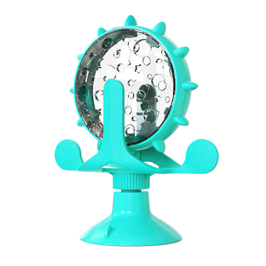 Blue Interactive Pet Treat Dispenser - Spinning Wheel Food Puzzle Toy for Cats & Dogs with Suction Cup Base