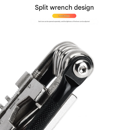 Black and Silver 16 in 1 Bicycle Repair Multi Tool - Compact Folding Bike Tool Kit with Chain Breaker for MTB Road Cycling