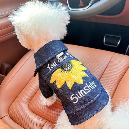 XL Around 16kg Sunshine Roll Denim Chic Denim Pet Vest - Stylish Jean Jacket for Dogs & Cats - Spring, Summer & Autumn Fashion