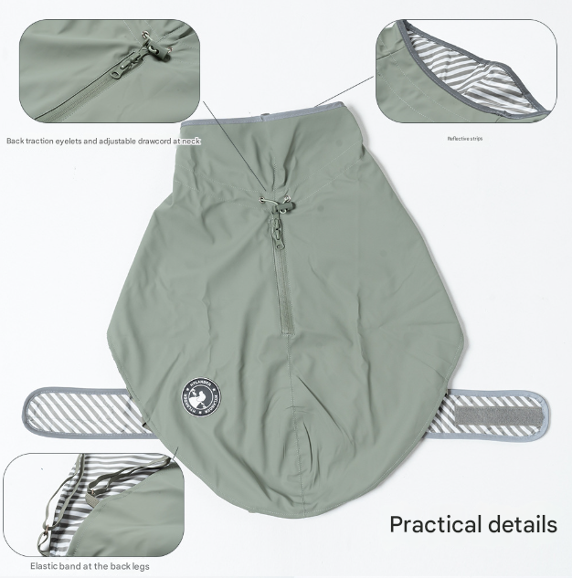 75# Green Waterproof Reflective Dog Raincoat for Small to Large Dogs