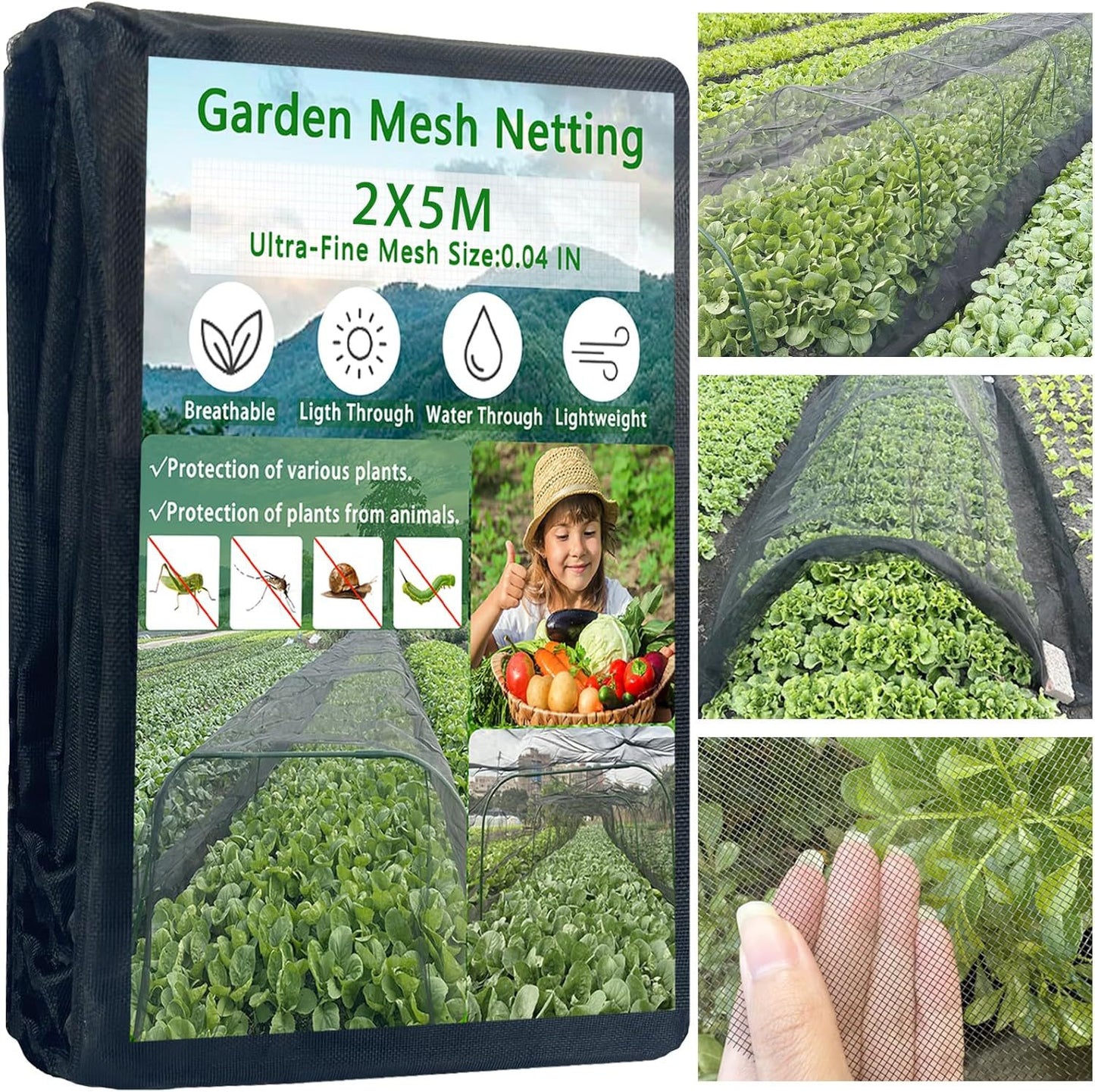 Premium Thickened Black Insect & Bird Protection Net - 2x5m for Gardens & Greenhouses