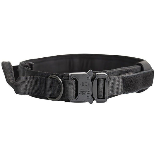 L Black Tactical Dog Collar - Heavy Duty Nylon Pet Collar for Medium & Large Dogs, Adjustable (3.8cm Width)