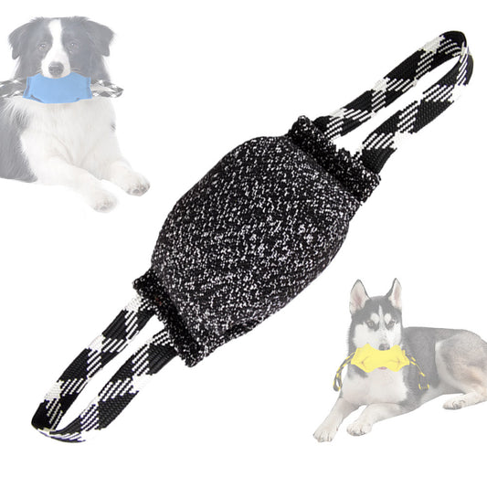 Black Durable Dog Tug Toy with 2 Handles - Interactive Bite Pillow for Training & Tug of War