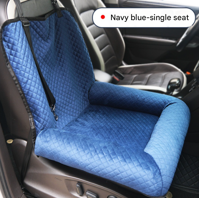 Navy blue Plush Dog Car Booster Seat - 2-in-1 Travel Bed for Small Dogs with Washable Cover