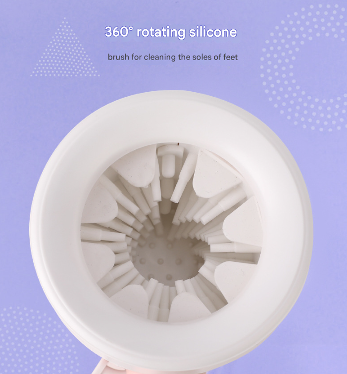 Pink Portable Dog Paw Cleaner Cup - Semi-Automatic 360-degree Rotating Foot Washer with Soft Silicone Bristles