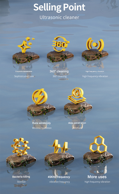 Silver Portable Ultrasonic Cleaner - 45kHz Professional High-Frequency Cleaning Machine for Jewellery, Glasses, Watches, and Makeup Brushes