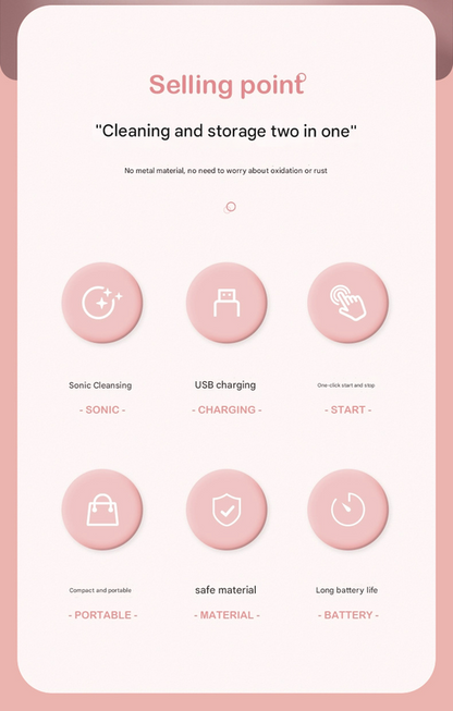 Pink Portable Ultrasonic Contact Lens Cleaner - Automatic Electric Cleaning Case with LED Makeup Mirror, USB Rechargeable for Travel & Home