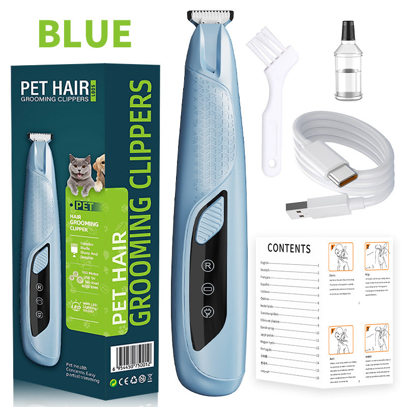 Blue Precision Pet Paw Trimmer - Waterproof & Rechargeable Grooming Clipper for Dog & Cat Paws, Eyes, and Ears