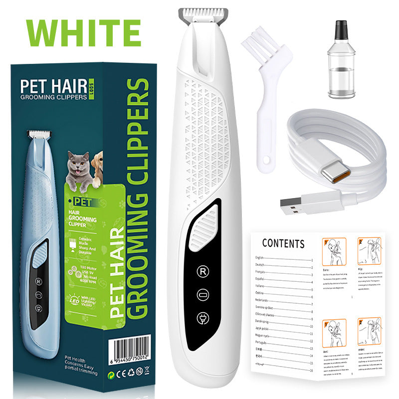 White Precision Pet Paw Trimmer - Waterproof & Rechargeable Grooming Clipper for Dog & Cat Paws, Eyes, and Ears