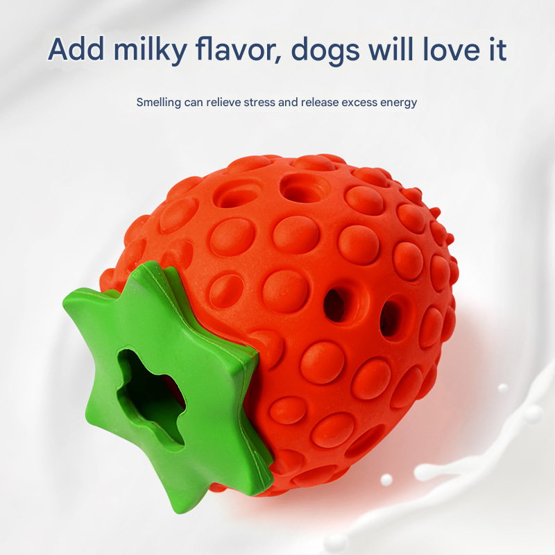 Red Durable Strawberry Treat Dispensing Dog Toy - Interactive Slow Feeder & Dental Chew(Medium size)