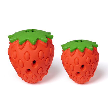 Red Durable Strawberry Treat Dispensing Dog Toy - Interactive Slow Feeder & Dental Chew(Trumpet)