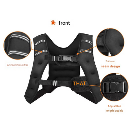 Black Gym Partner Weighted Vest - Adjustable & Reflective for Running, Training & Strength Building(8KG)