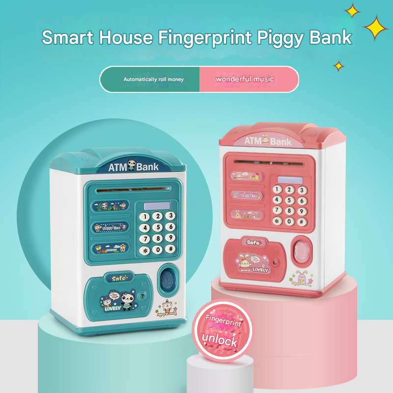 Blue panda Kids Smart ATM Piggy Bank - Automatic Bill Scroll, Password & Fingerprint Unlock with Fun Features
