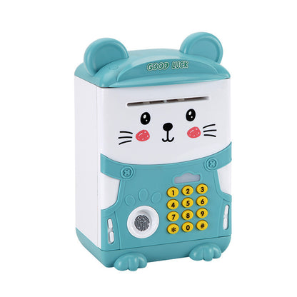 Blue Mouse Treasure Kids Smart ATM Piggy Bank - Automatic Bill Scroll, Password & Fingerprint Unlock with Fun Features