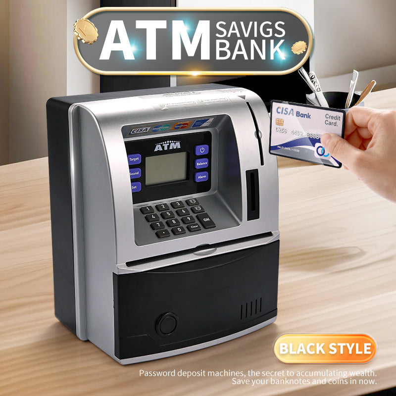 Black Digital ATM Savings Bank for Kids - Electronic Piggy Bank with PIN & Card for Real Money