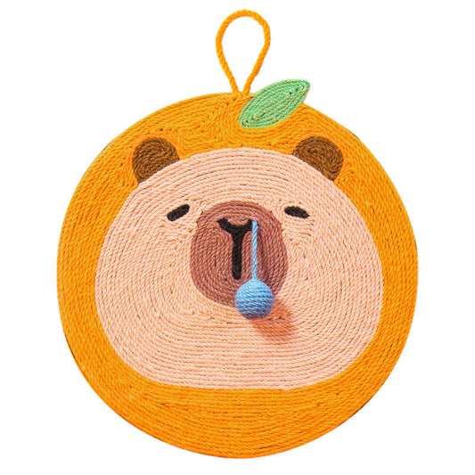 Fruit-Themed Capybara Cat Scratching Pad - Sisal Rope, EVA Non-Slip Backing, Hanging or Floor Use(yellow)