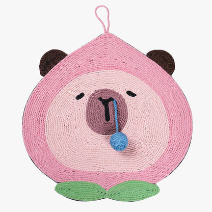 Fruit-Themed Capybara Cat Scratching Pad - Sisal Rope, EVA Non-Slip Backing, Hanging or Floor Use(pink)