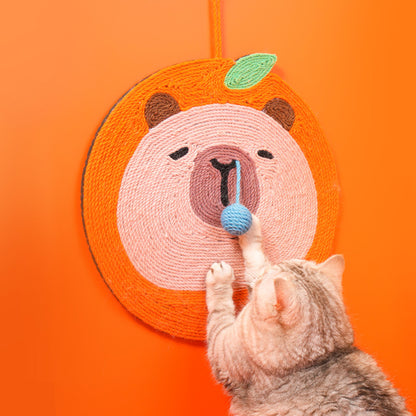 Fruit-Themed Capybara Cat Scratching Pad - Sisal Rope, EVA Non-Slip Backing, Hanging or Floor Use(Carrot color)