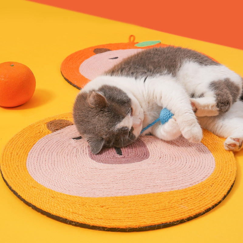 Fruit-Themed Capybara Cat Scratching Pad - Sisal Rope, EVA Non-Slip Backing, Hanging or Floor Use(Carrot color)