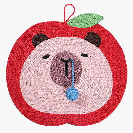 Fruit-Themed Capybara Cat Scratching Pad - Sisal Rope, EVA Non-Slip Backing, Hanging or Floor Use(red)