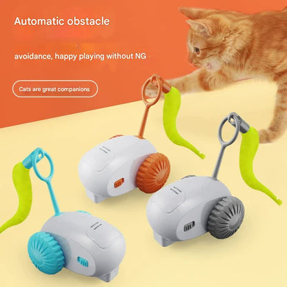 Interactive Smart Cat Toy Car - Automatic Obstacle Avoidance, Feather Tail, USB Rechargeable(orange)