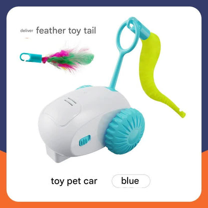 Interactive Smart Cat Toy Car - Automatic Obstacle Avoidance, Feather Tail, USB Rechargeable(blue)