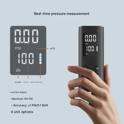 Mini Portable Electric Air Pump - 100 PSI, Digital Display, 50s Fast Inflation, USB Rechargeable(black)