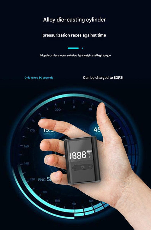 Compact Digital Display Air Pump - 100 PSI, Portable Electric Inflator with Automatic Stop(black)