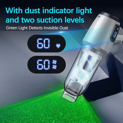 2-in-1 Cordless Handheld Vacuum & Air Duster - 12000Pa Suction, 70000 RPM, LED Light, USB-C Rechargeable(Silver)
