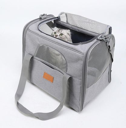 Foldable Soft-Sided Pet Carrier for Travel - Fits Cats & Small Dogs Under 6kg, with Removable Plush Bed & Shoulder Strap(grey)