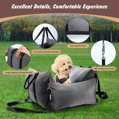 2-in-1 Pet Car Booster Seat & Travel Bed - Removable, Non-Slip, for Small Dogs & Cats(Khaki)