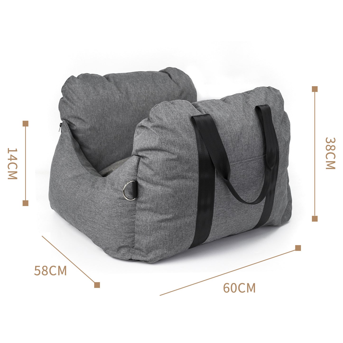 2-in-1 Pet Car Booster Seat & Travel Bed - Removable, Non-Slip, for Small Dogs & Cats(Grey)