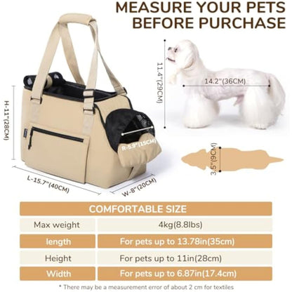 Versatile Pet Carrier Tote Bag for Small Dogs & Cats - Waterproof, Car Seat Function & Adjustable Safety Exit(Khaki)