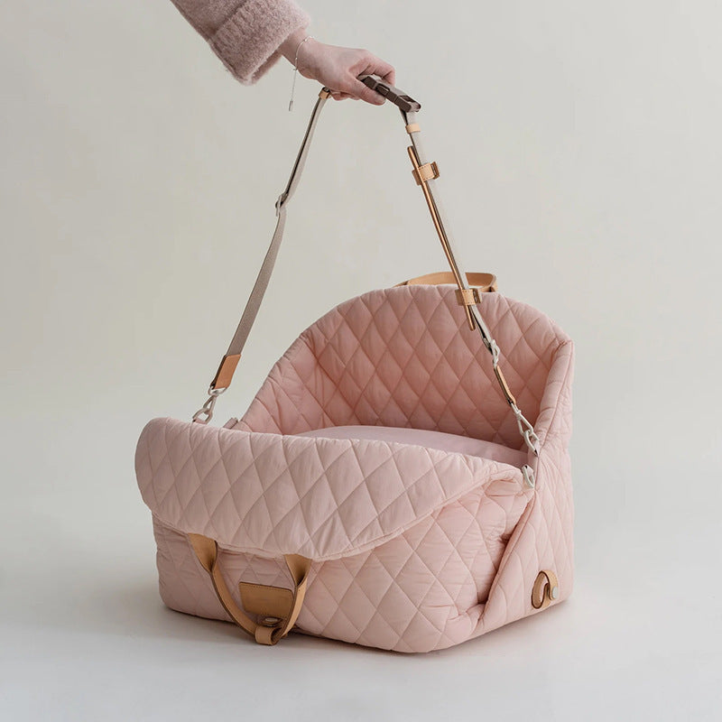 Luxury Quilted 2-in-1 Pet Travel Carrier & Car Booster Seat for Small Dogs(Blue-gray)