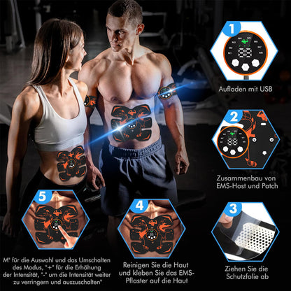 Black and Orange Ultimate EMS Muscle Stimulator Kit - USB Rechargeable Abdominal & Full Body Toner for Abs, Arms, and Glutes