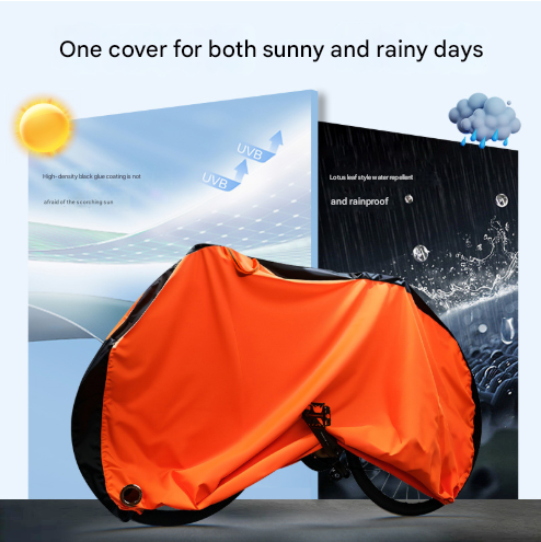 Size XL Black And Orange All-Weather 210D Bicycle Cover - Waterproof & UV-Proof Outdoor Bike Protector with Lock Hole & Storage Bag