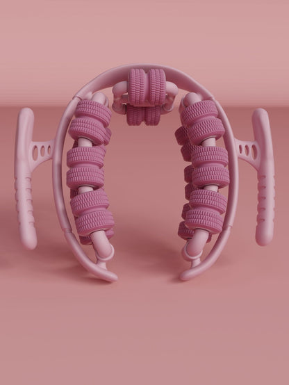 Pink 360°Wrap-Around Muscle Roller - 28-Wheel Massager for Legs, Arms & Calves