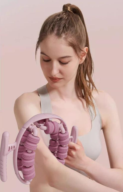 Pink 360°Wrap-Around Muscle Roller - 28-Wheel Massager for Legs, Arms & Calves