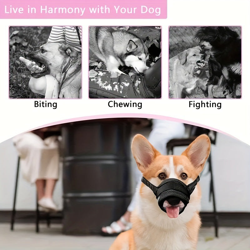 3 Pcs Size M Black Breathable Mesh Dog Muzzle - Soft & Comfortable Guard to Prevent Biting, Allows Panting and Drinking