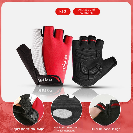 Size M Red Padded Half-Finger Cycling Gloves - Breathable Shock-Absorbing Workout Gloves for Gym & Fitness