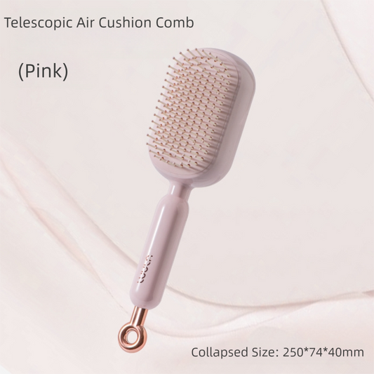 Pink Innovative Self-Cleaning Cushion Hairbrush - Retractable Bristle Detangling & Scalp Massager