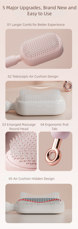 Blue Innovative Self-Cleaning Cushion Hairbrush - Retractable Bristle Detangling & Scalp Massager