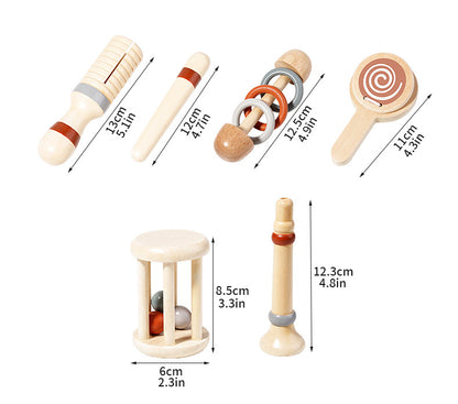 Wooden Musical Instrument Set for Toddlers - 6 Piece Montessori Percussion Toy Kit for Early Learning