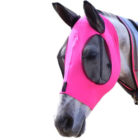 Pink 2-PCS Breathable Horse Fly Mask Set - Equestrian Fly Veils with Ears for Insect Control and Comfort