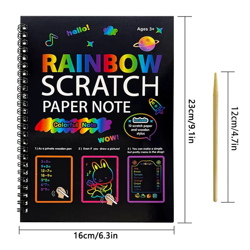 3-Pack DIY Rainbow Scratch Art Books Set - Neon Black Scratch Paper for Kids, Multi-Size (S, M, L) Creative Drawing & Fun