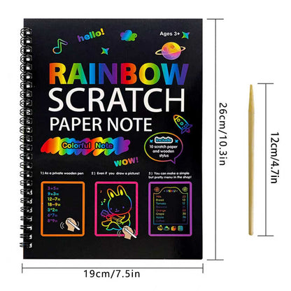 3-Pack DIY Rainbow Scratch Art Books Set - Neon Black Scratch Paper for Kids, Multi-Size (S, M, L) Creative Drawing & Fun