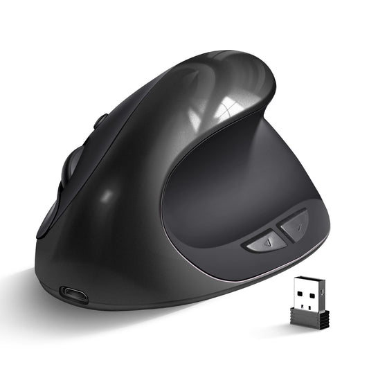 Black 3rd Gen Vertical Wireless Mouse with USB-C Charging - Ergonomic 2.4G Silent Click Design for Office and Laptop Use